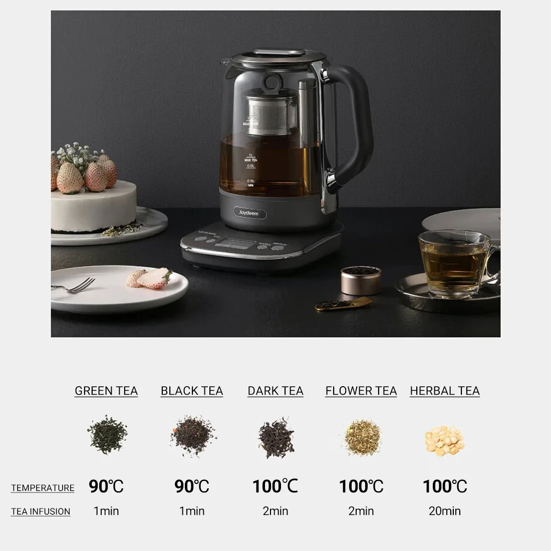 Joydeem Hot Tea Maker, Glass Electric Kettle with Auto Lift Tea Infuser and Temperature Control, 1.7L, JD-ZC6088G