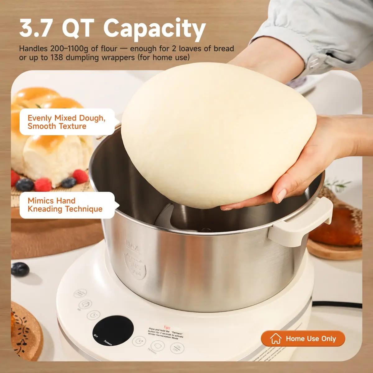 Joydeem HMJ-A351 200W Electric Dough Maker with Ferment (3.7 Qt/3 Liters)