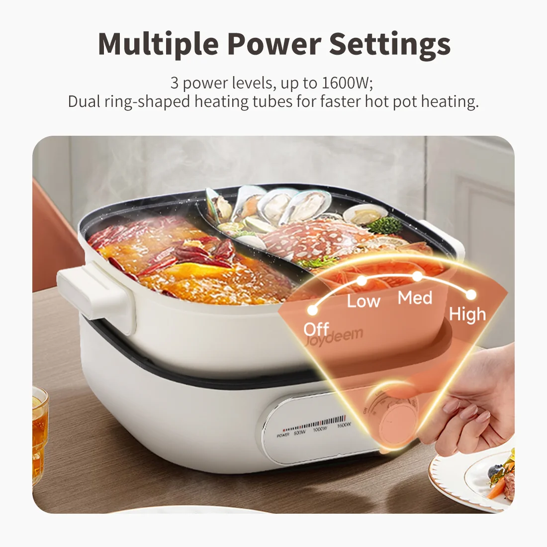 Joydeem DHG-B600 Non-Stick Electric Hot Pot with Divider Double-Flavor Shabu Shabu Pot (6.3 Qt/6 Liters)