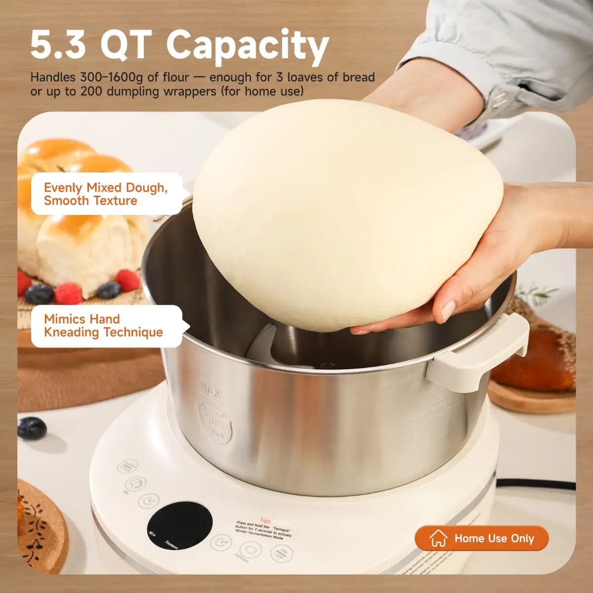 Joydeem HMJ-A501 180W Electric Dough Maker with Ferment (5.3 Qt/5 Liters)