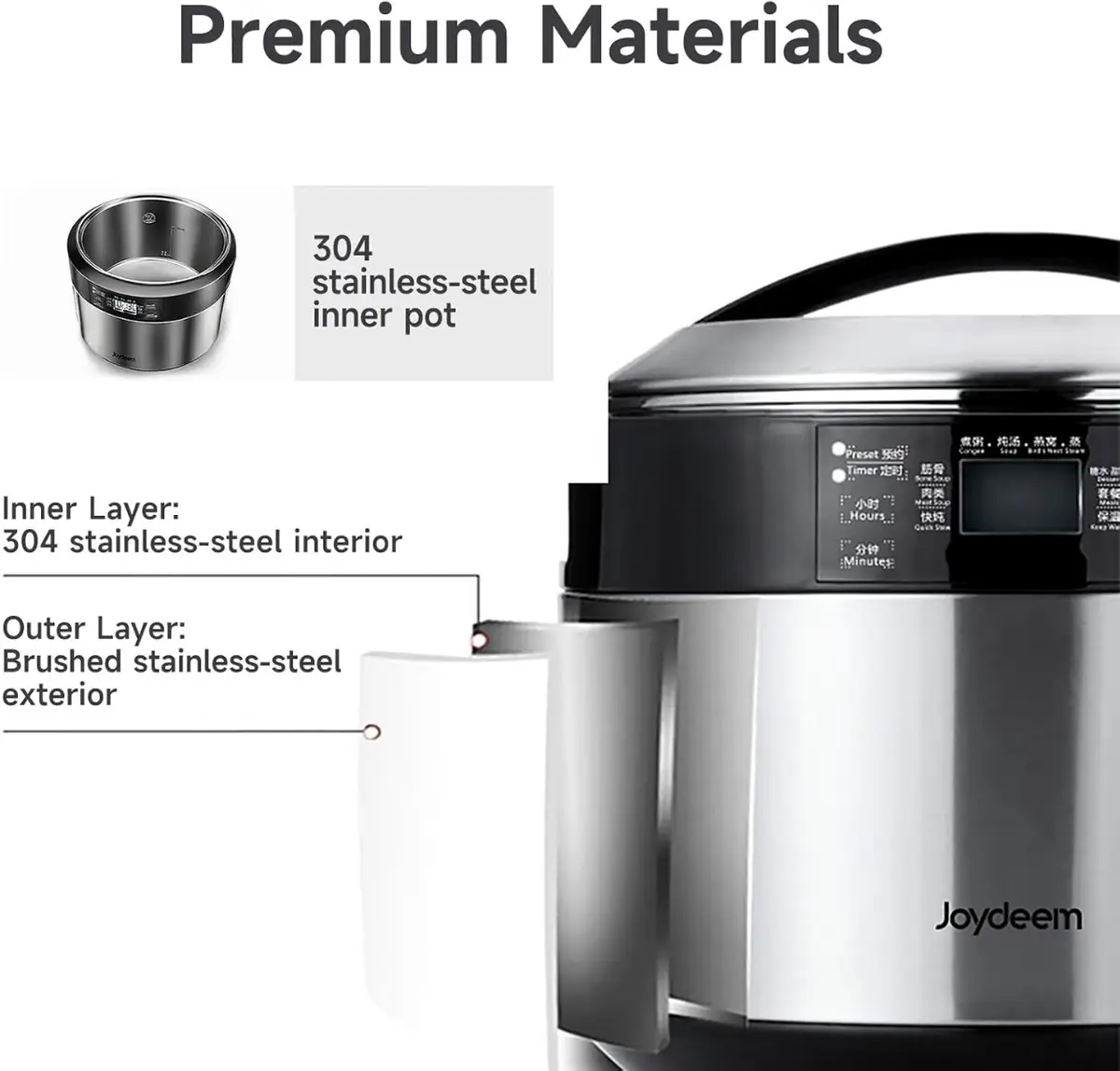 Joydeem Electric Stew Pot, 8.5Qt Stainless Steel Inner Pot with 5