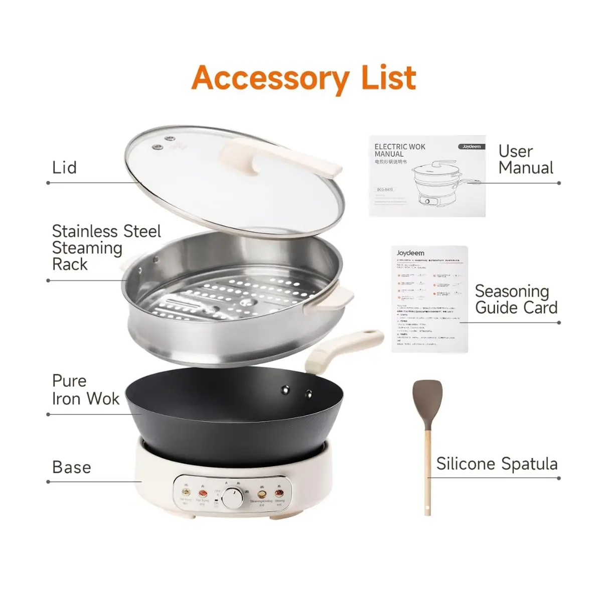 Joydeem DCG-B470 Electric Skillet Pure Iron Nonstick Frying Pan with Steamer Rack (11.8 Inch)