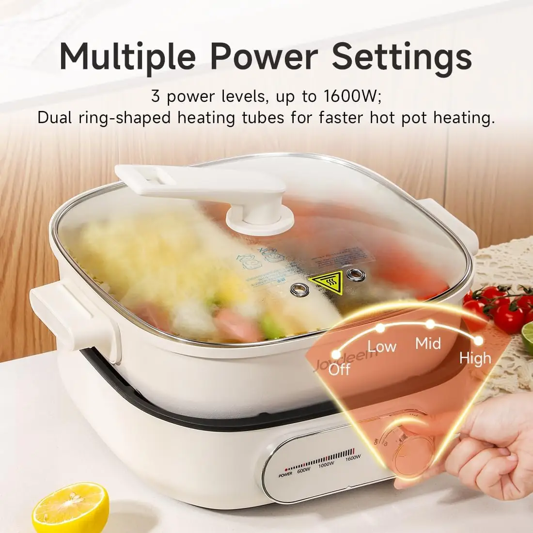 Joydeem DHG-B600 Non-Stick Electric Hot Pot with Divider Double-Flavor Shabu Shabu Pot (6.3 Qt/6 Liters)