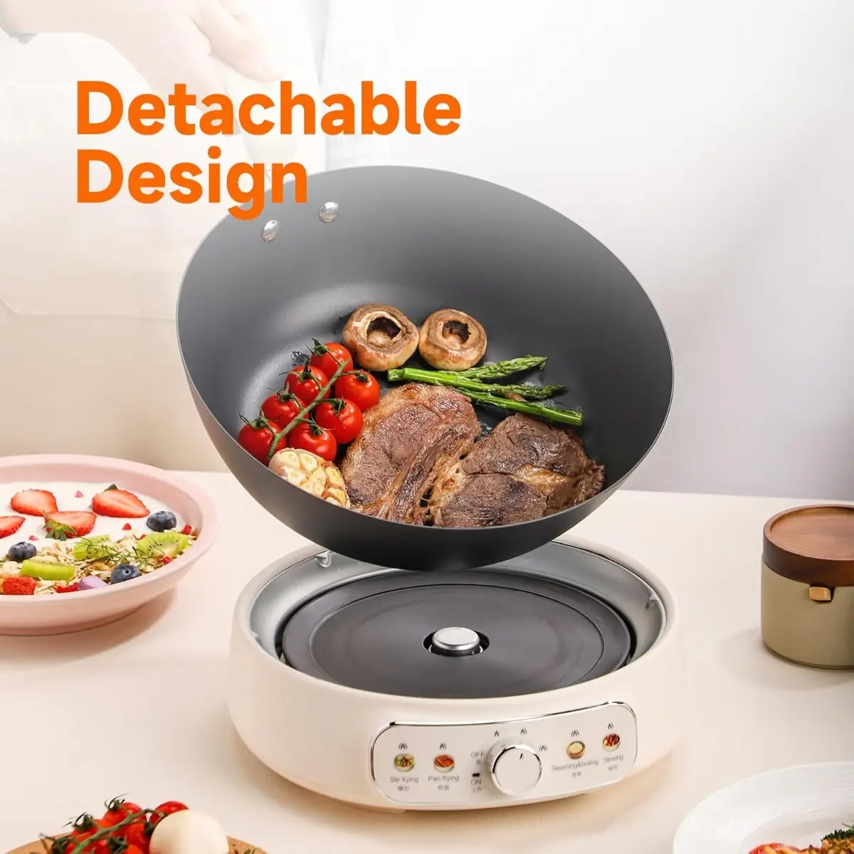 Joydeem DCG-B470 Electric Skillet Pure Iron Nonstick Frying Pan with Steamer Rack (11.8 Inch)