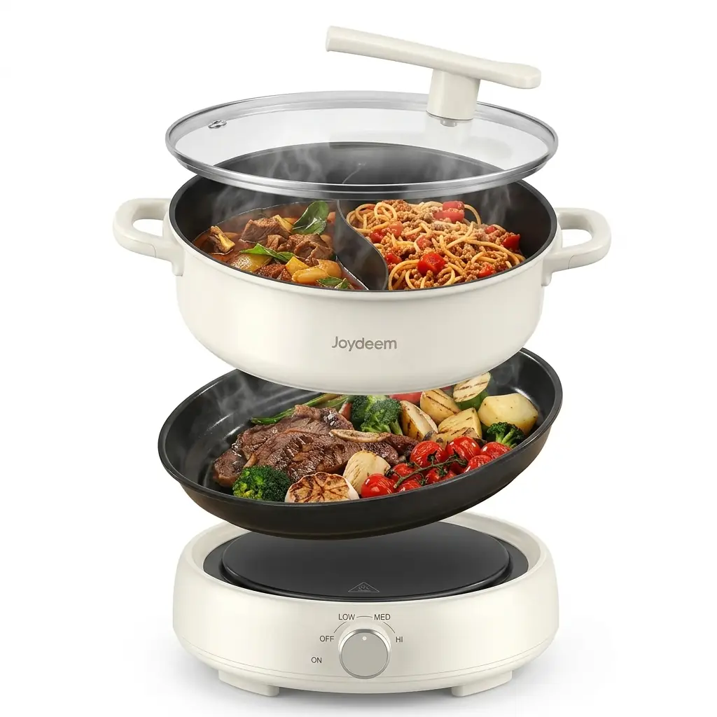 Joydeem DHG-B601 Electric Grill & Hot Pot Combo Detachable Nonstick Ceramic Pot (6.3 Qt)