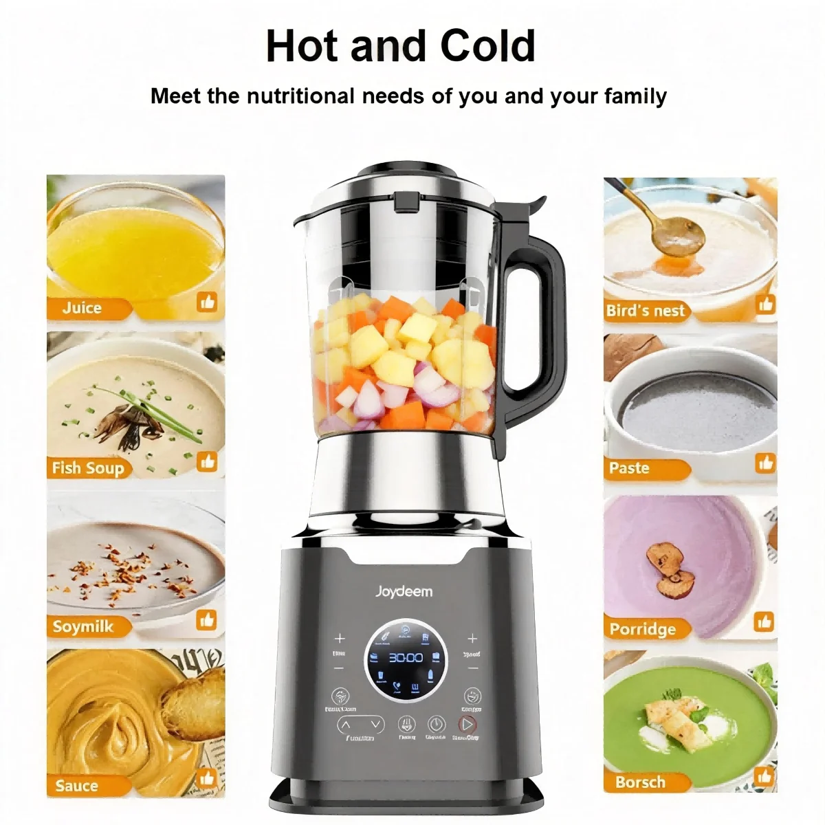 Joydeem JD-D16 1200W Countertop Cooking Blender with Stew Pot for Soymilk, Soups & Juice - 12H Preset & Keep Warm (59 oz/1750ml)