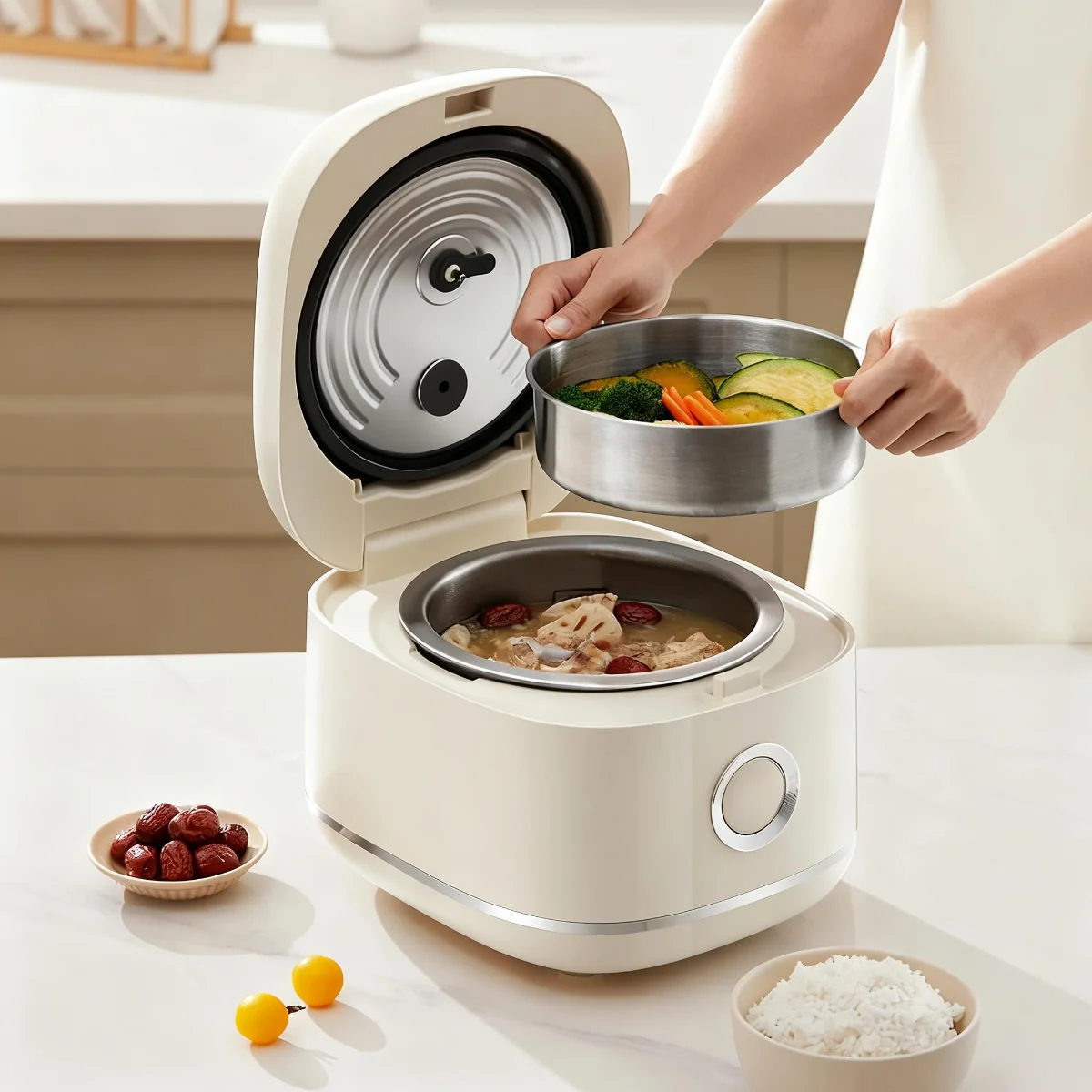 Joydeem DFB-D300 Rice Cooker Uncoated Non-stick Stainless Steel Inner Pot - 6 Cup Uncooked (3.2 Qt/3 Liters)