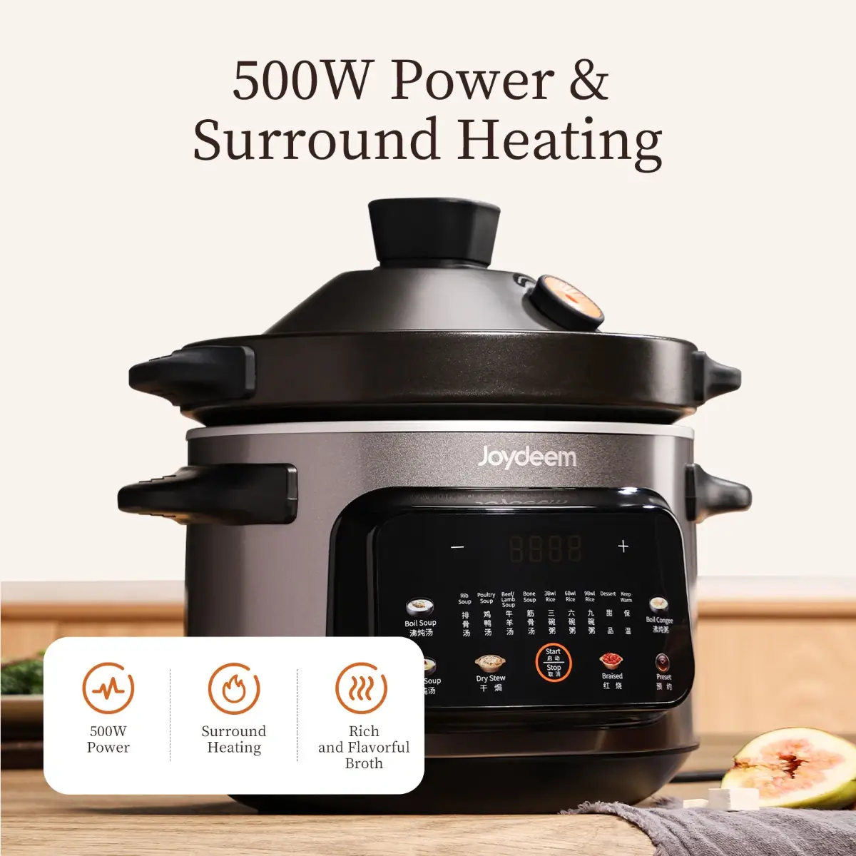Joydeem DDG-A400 Electric Stew Pot Multi-Functional Ceramic Cooker with Auto Keep Warm & Timer (4 Qt)