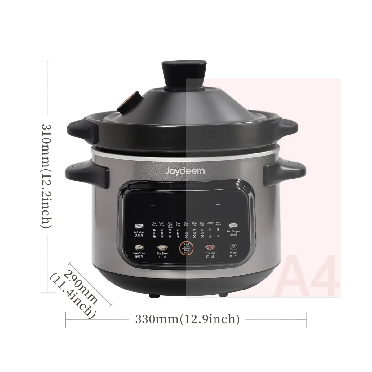 Joydeem DDG-A400 Electric Stew Pot Multi-Functional Ceramic Cooker with Auto Keep Warm & Timer (4 Qt)