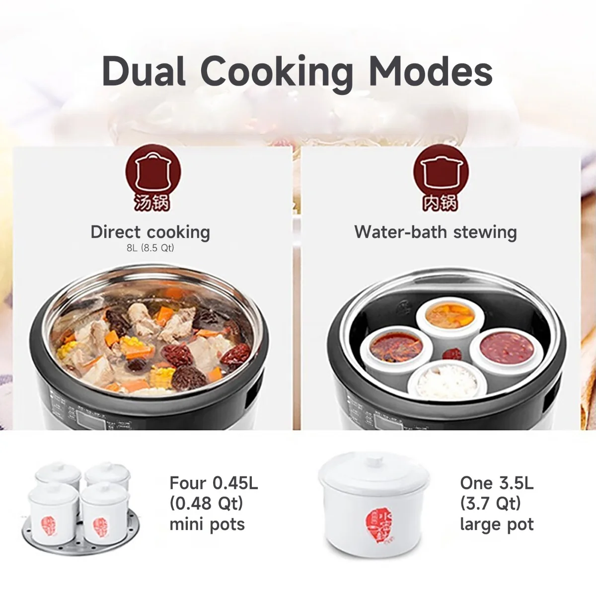 Joydeem 8.5Qt Electric Stew Pot, Stainless Steel Inner Pot with 5 Ceramic Liners DDG-B350
