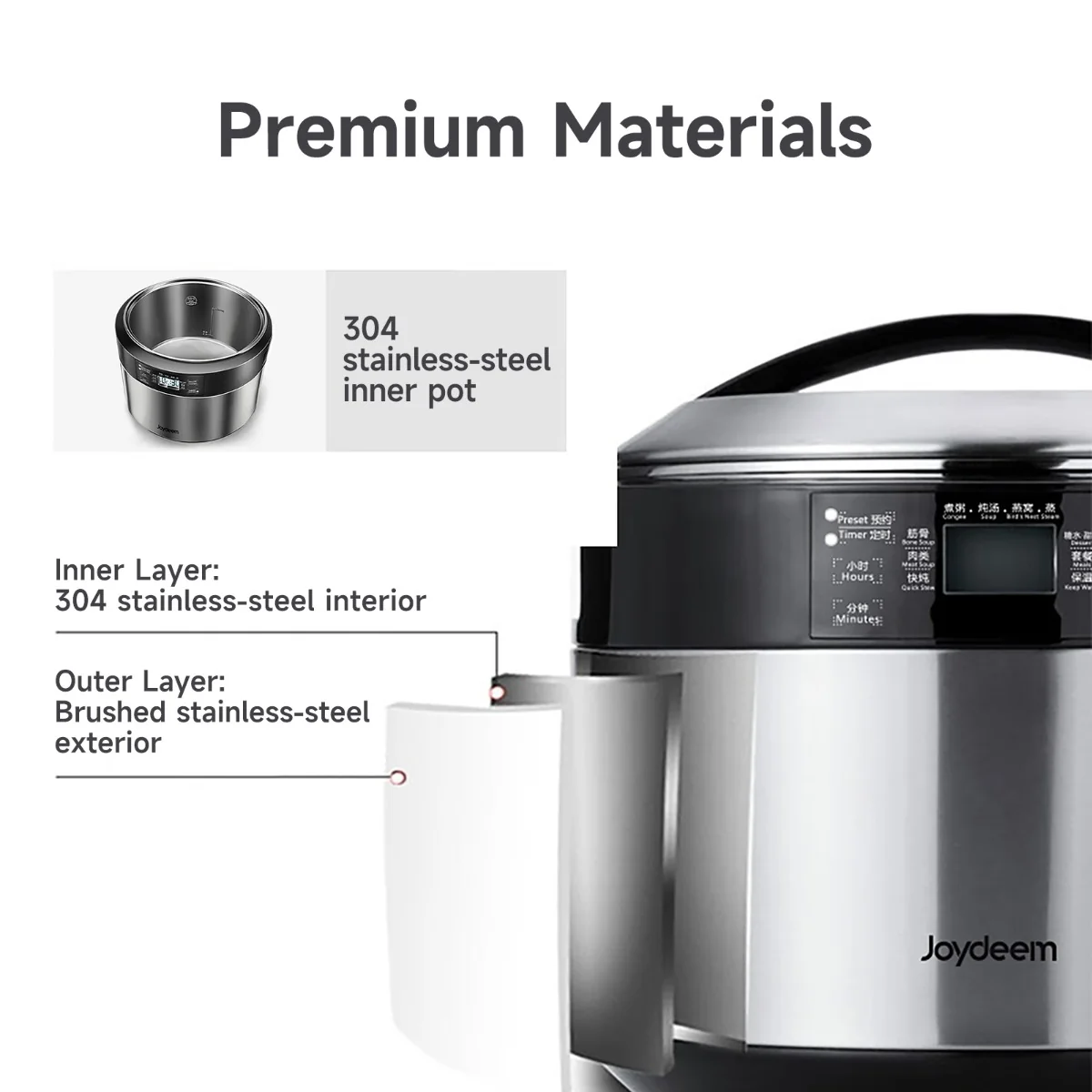 Joydeem 8.5Qt Electric Stew Pot, Stainless Steel Inner Pot with 5 Ceramic Liners DDG-B350