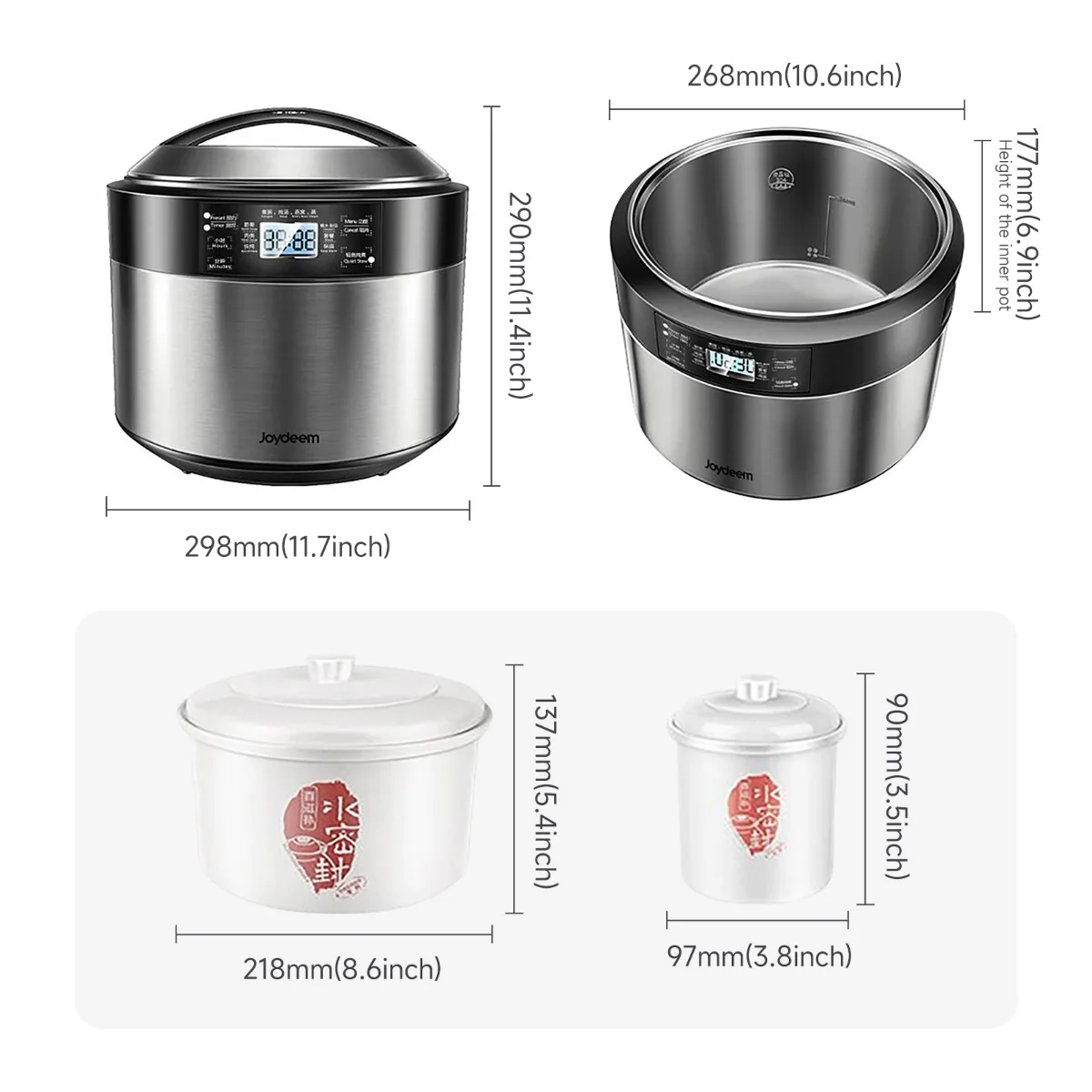 Joydeem 8.5Qt Electric Stew Pot, Stainless Steel Inner Pot with 5 Ceramic Liners DDG-B350