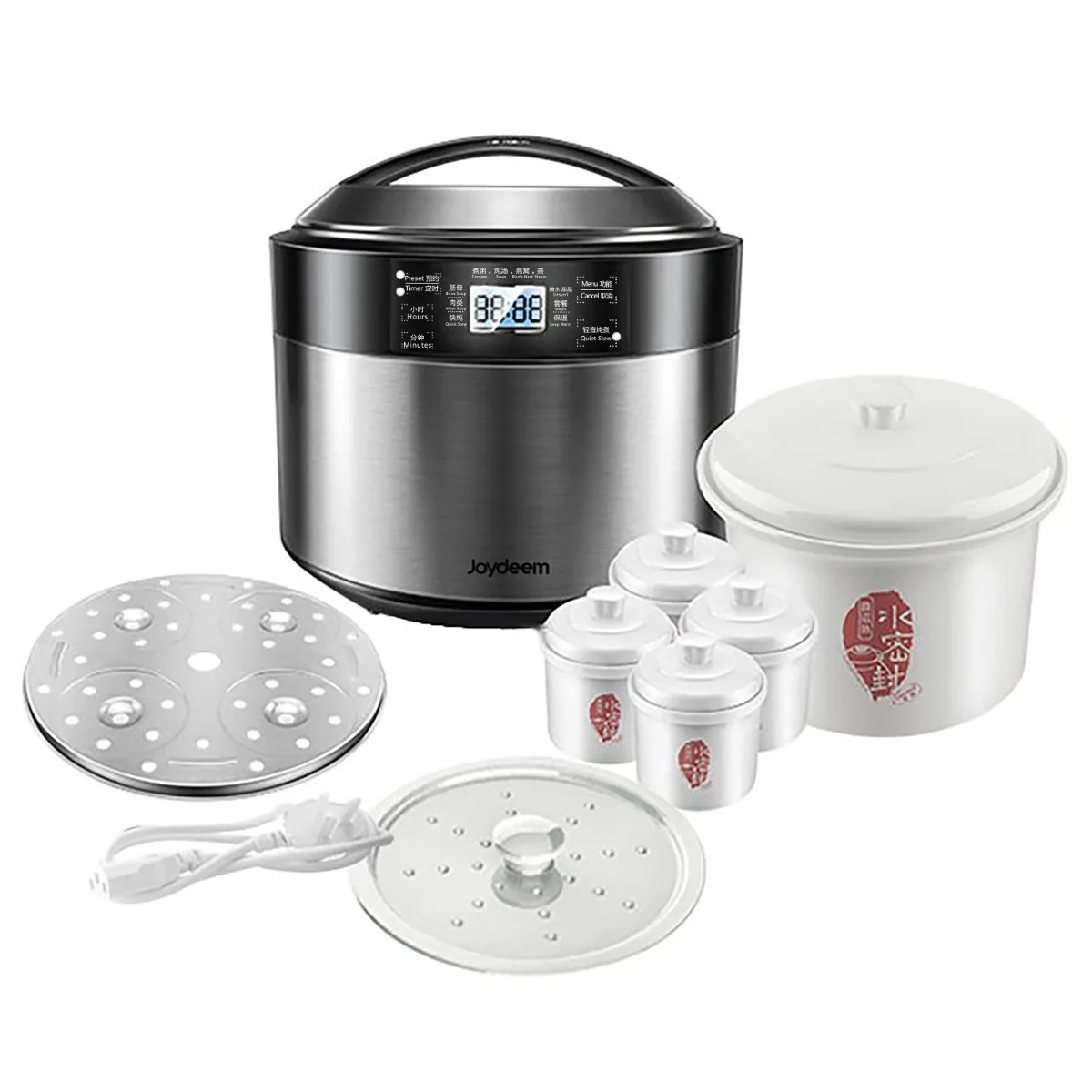 Joydeem 8.5Qt Electric Stew Pot, Stainless Steel Inner Pot with 5 Ceramic Liners DDG-B350