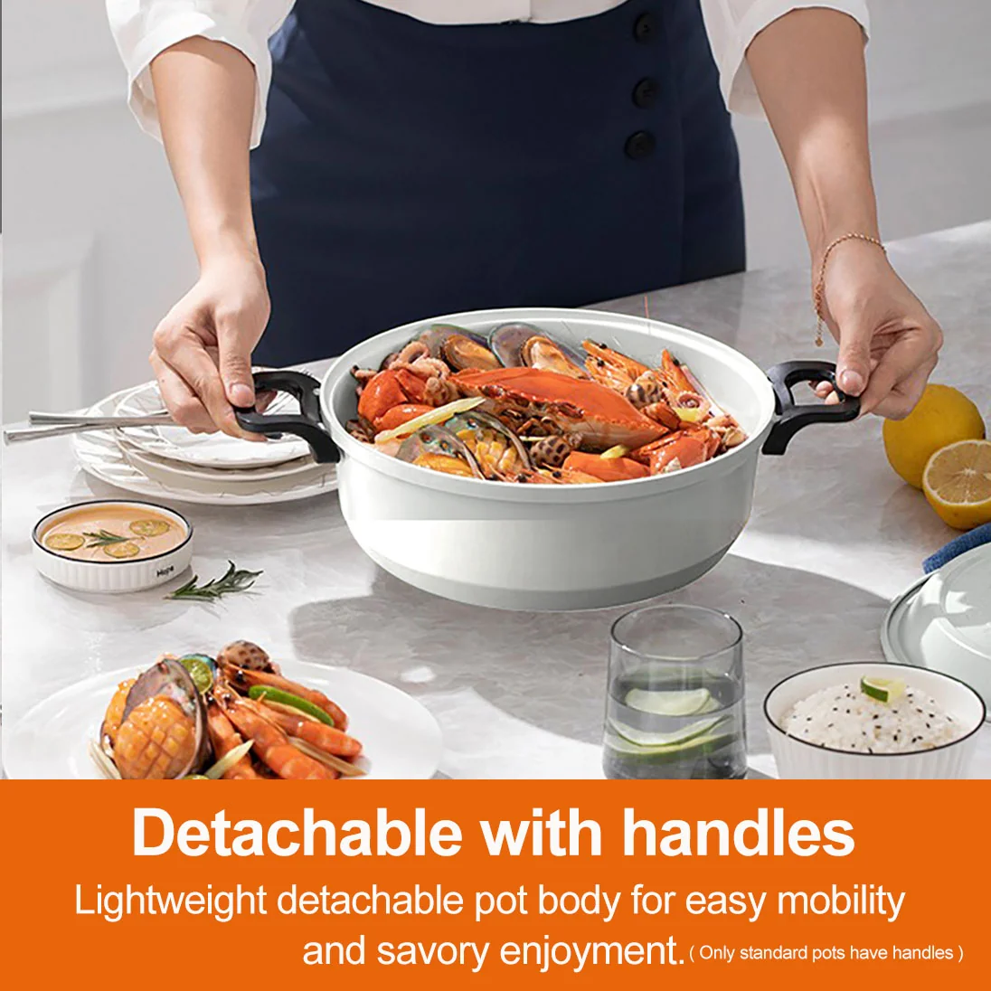 Joydeem JD-HG3706W 1400W Electric Shabu Shabu Hot Pot - Two Removable Non-stick Ceramic Coating Pots (3.7 Qt/3.5 Liters)