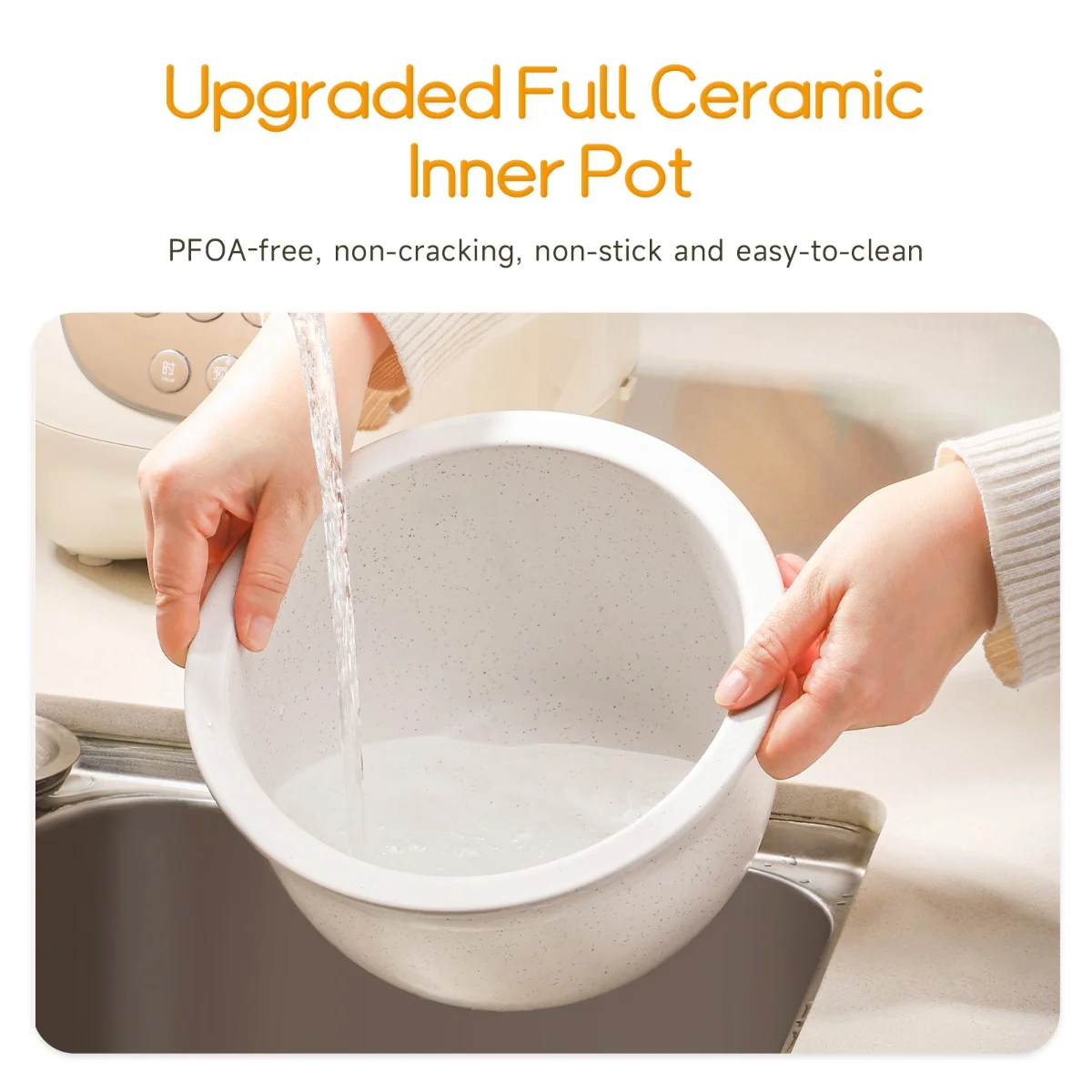 Joydeem DFB-C120 Mini Rice Cooker Uncoated Non-stick Ceramic Inner Pot - 2.5 Cup Uncooked (1.3 Qt/1.2 Liters)