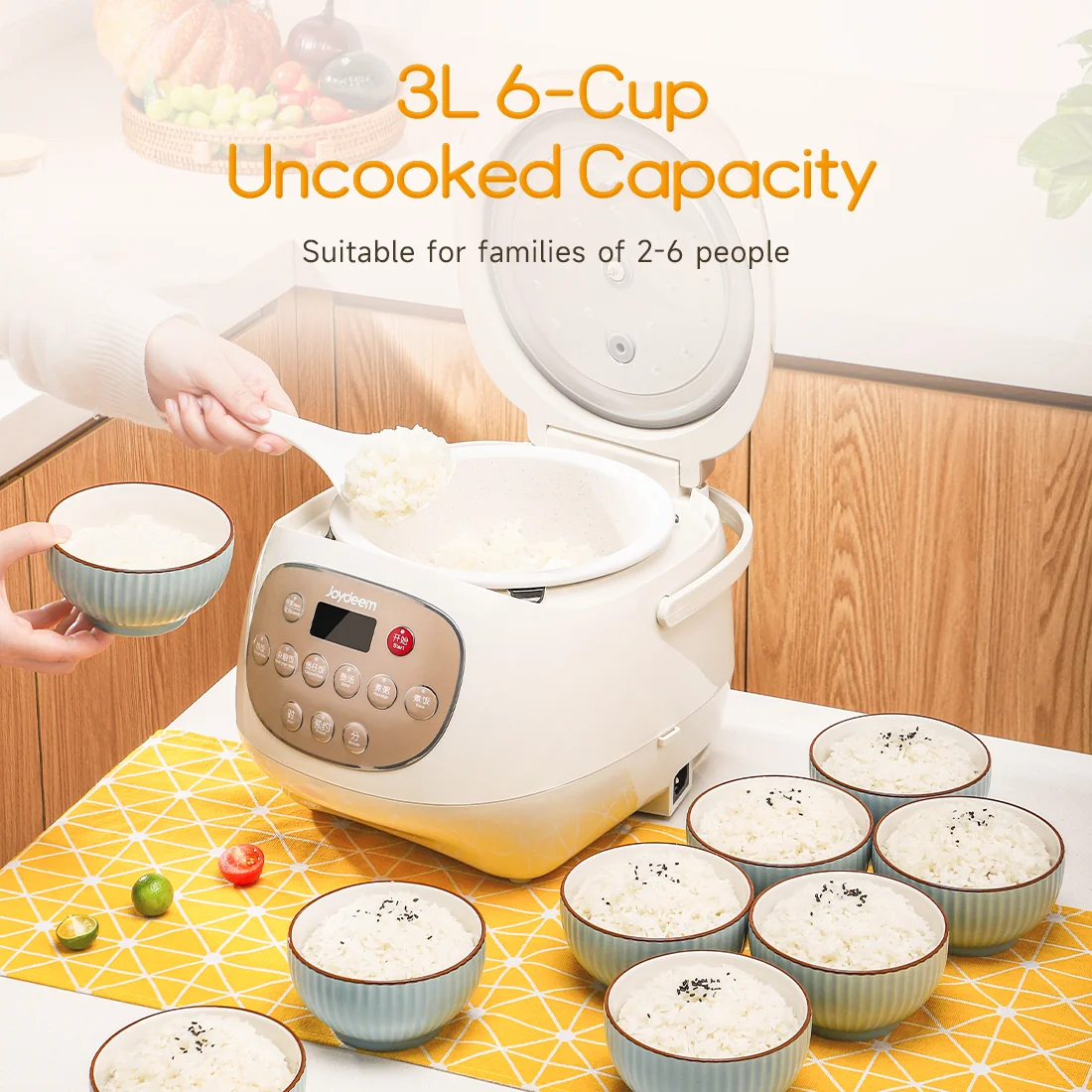 Joydeem DFB-C300 Rice Cooker Uncoated Non-stick Ceramic Inner Pot - 6 Cup Uncooked (3.2 Qt/3 Liters)