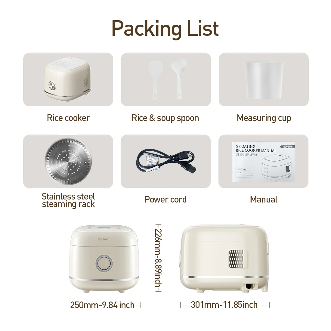 Joydeem DFB-D300 Rice Cooker Uncoated Non-stick Stainless Steel Inner Pot - 6 Cup Uncooked (3.2 Qt/3 Liters)