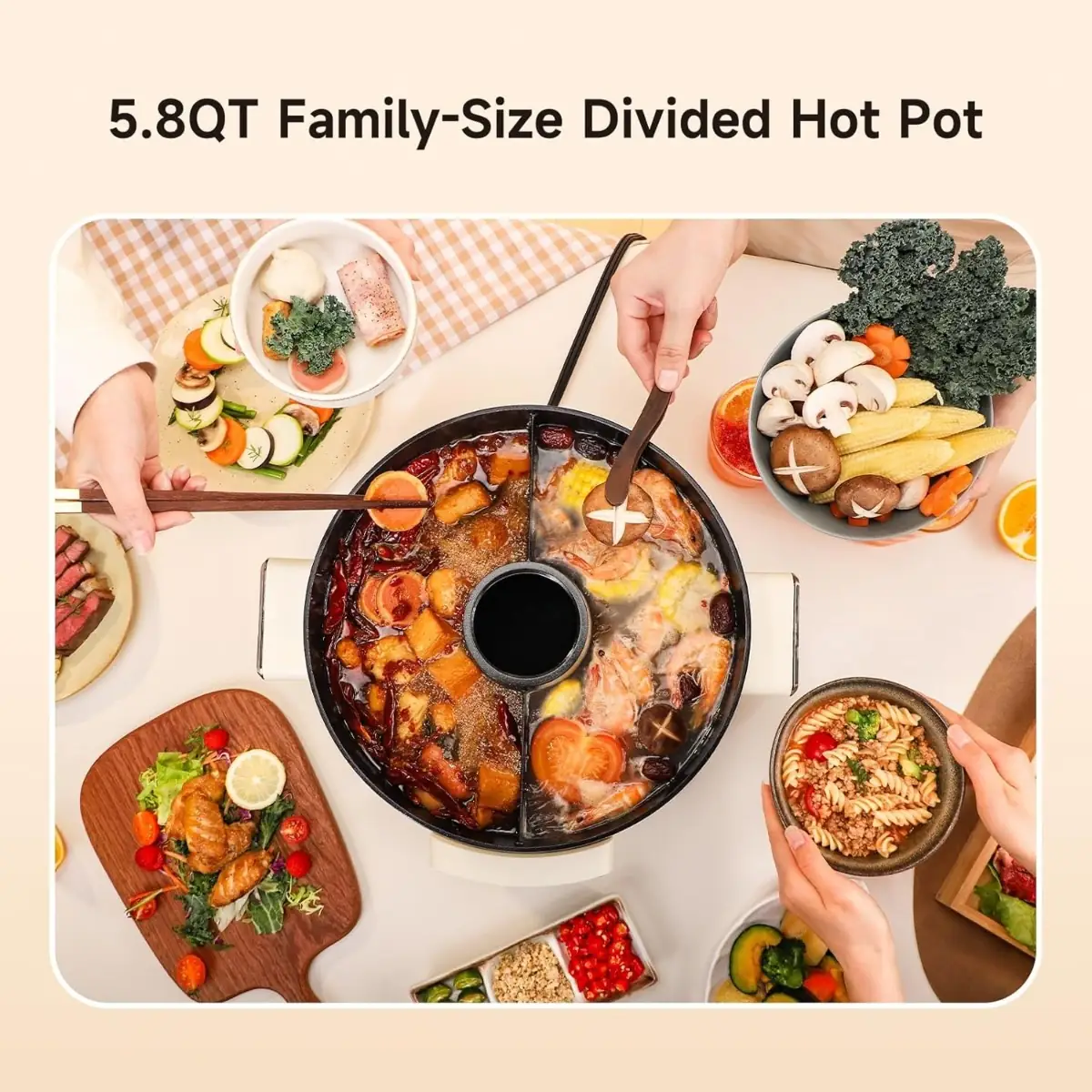 Joydeem 5.8Qt Dual-Flavor Electric Hot Pot with Built-In Exhaust Fan DHG-B550