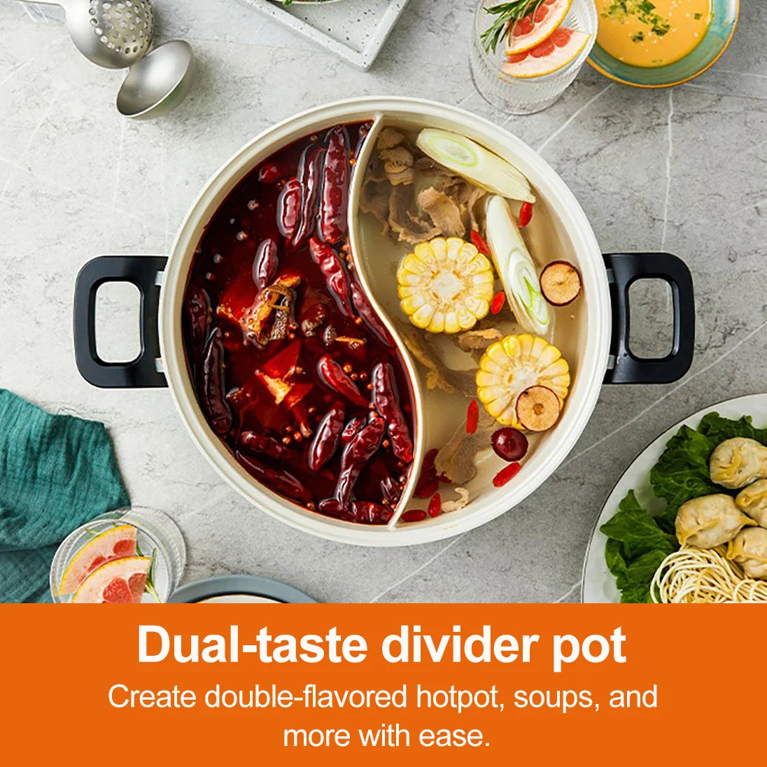 Joydeem JD-HG3706W 1400W Electric Shabu Shabu Hot Pot - Two Removable Non-stick Ceramic Coating Pots (3.7 Qt/3.5 Liters)