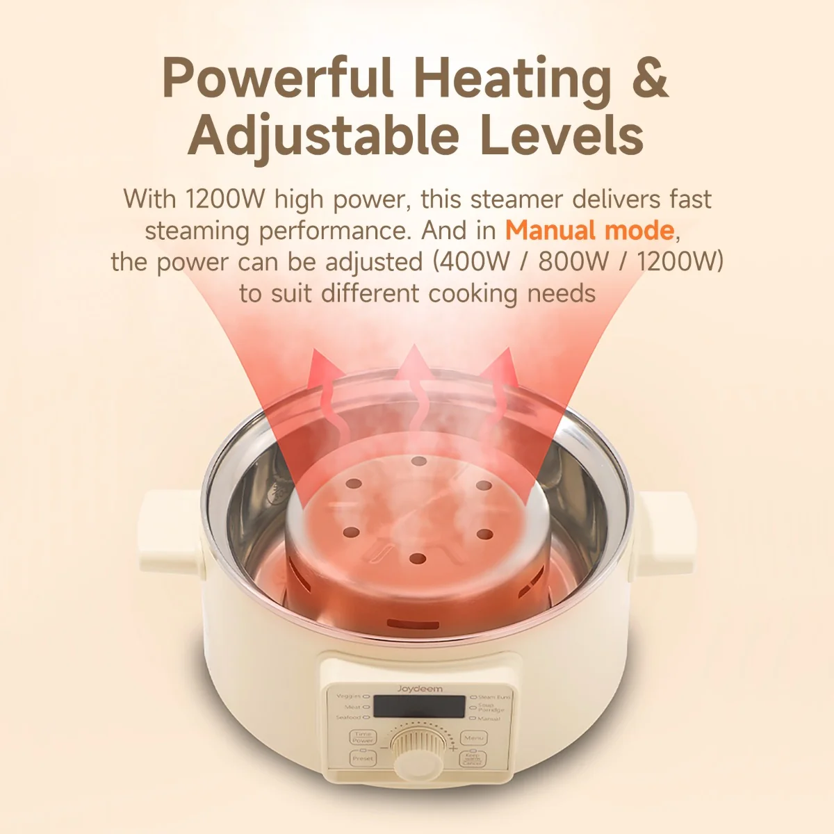 Joydeem DZG-A100 Electric Food Steamer & Hot Pot Combo - 2-Tier Stainless Steel Tray (13.7 Qt/13 Liters)