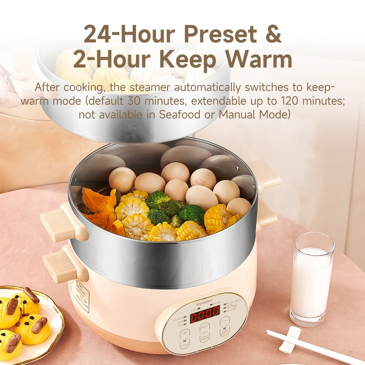 Joydeem DZG-A100 Electric Food Steamer & Hot Pot Combo - 2-Tier Stainless Steel Tray (13.7 Qt/13 Liters)