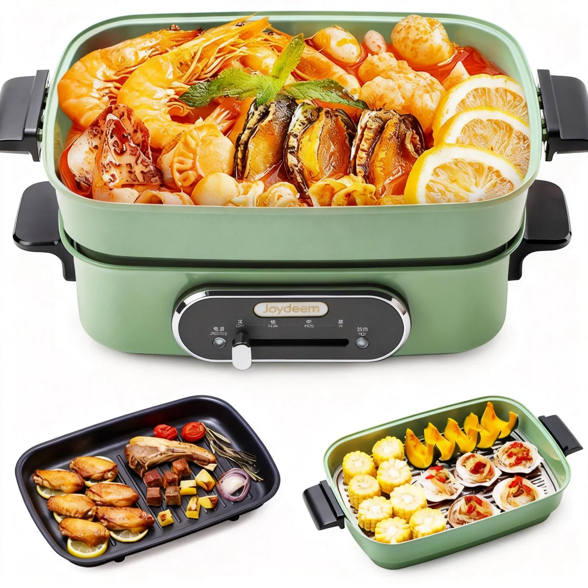 Joydeem JD-HG9088G 1400W 3 in 1 Electric Grill with Pot & Steam Rack (4.8 Qt/4.5 Liters)