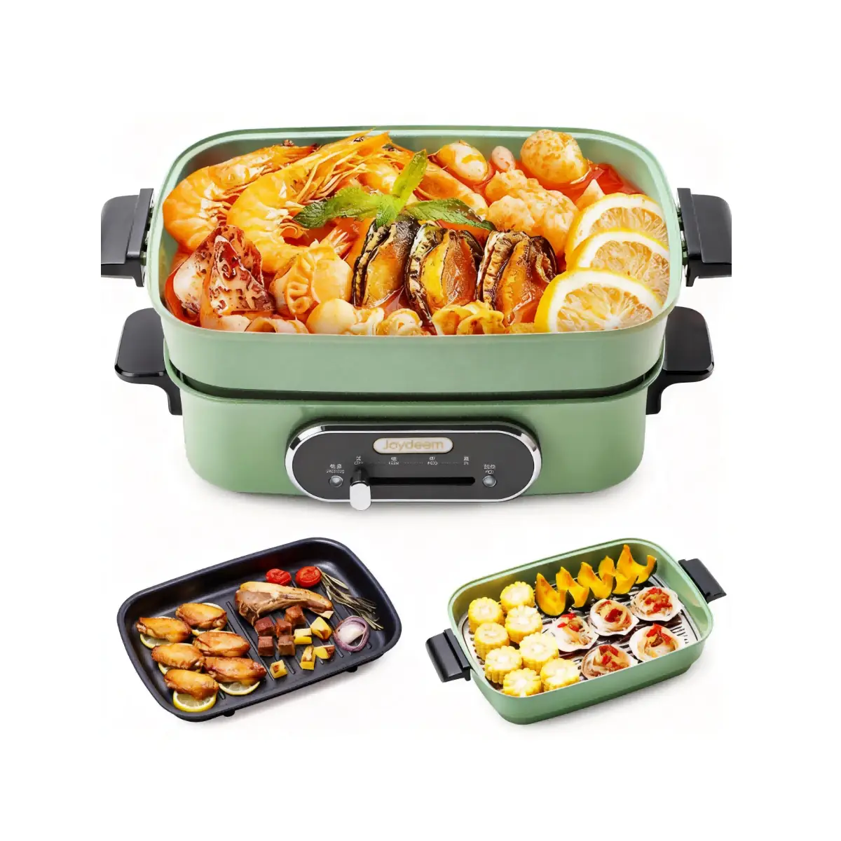 Joydeem JD-HG9088G 1400W 3 in 1 Electric Grill with Pot & Steam Rack (4.8 Qt/4.5 Liters)