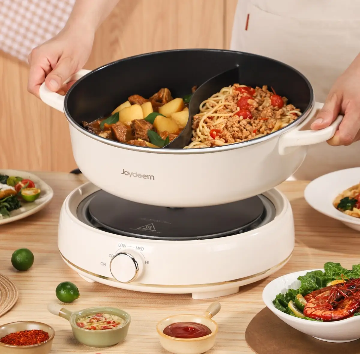 Joydeem DHG-B601 Electric Grill & Hot Pot Combo Detachable Nonstick Ceramic Pot (6.3 Qt)