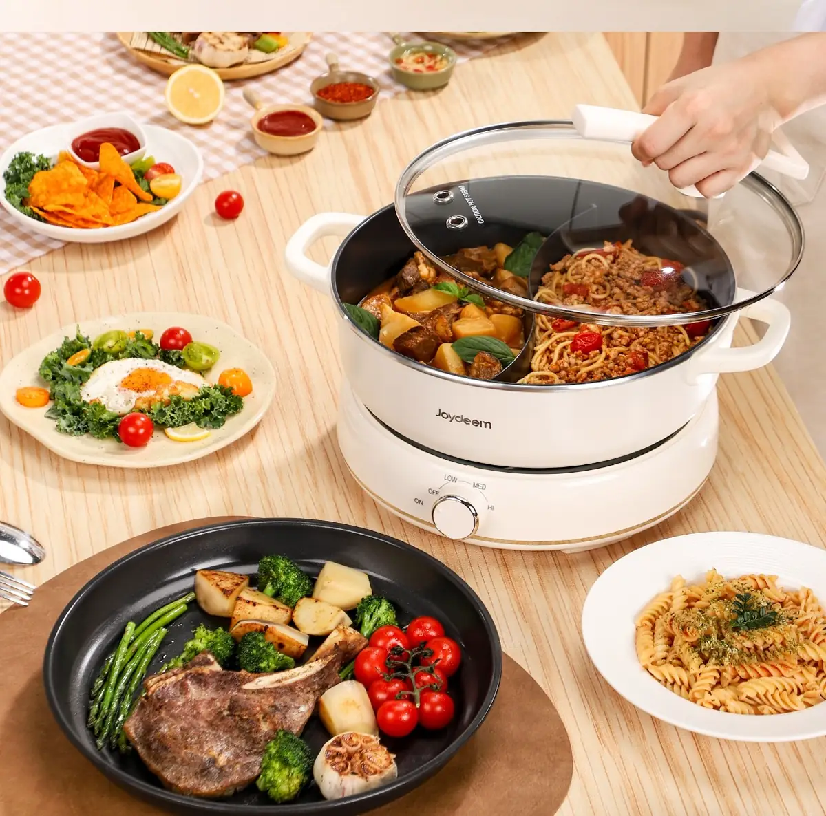 Joydeem DHG-B601 Electric Grill & Hot Pot Combo Detachable Nonstick Ceramic Pot (6.3 Qt)