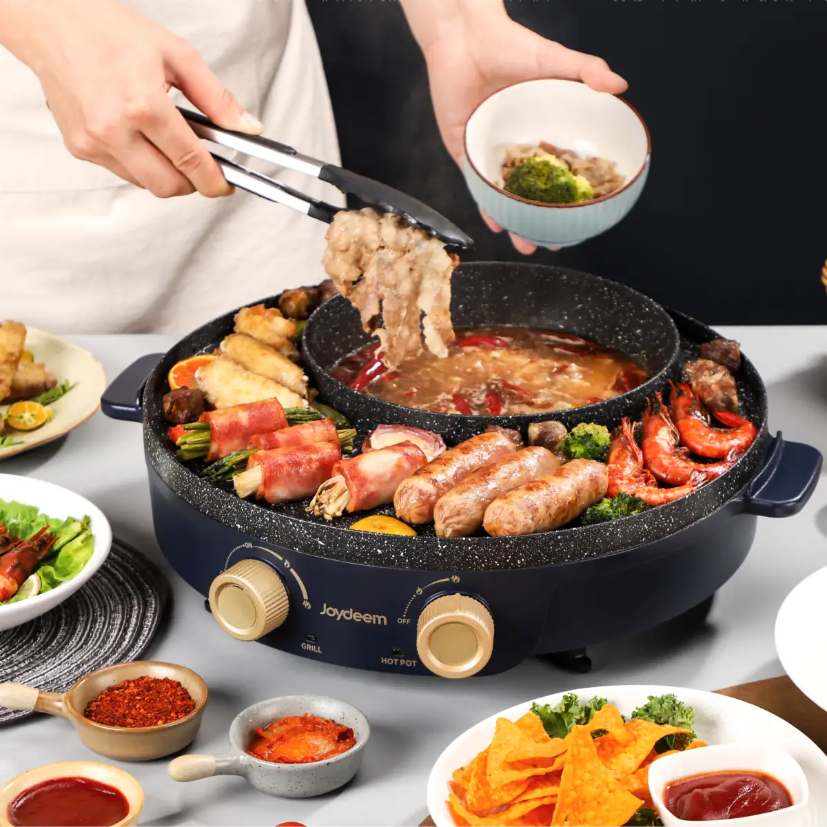 Joydeem JD-SK3407 2 in 1 Non-Stick Electric Grill & Hot Pot Combo (2.1 Qt/2 Liters)