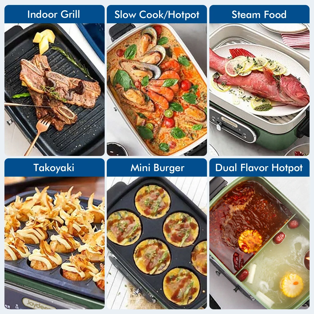 Joydeem JD-HG9088G 1400W 3 in 1 Electric Grill with Pot & Steam Rack (4.8 Qt/4.5 Liters)
