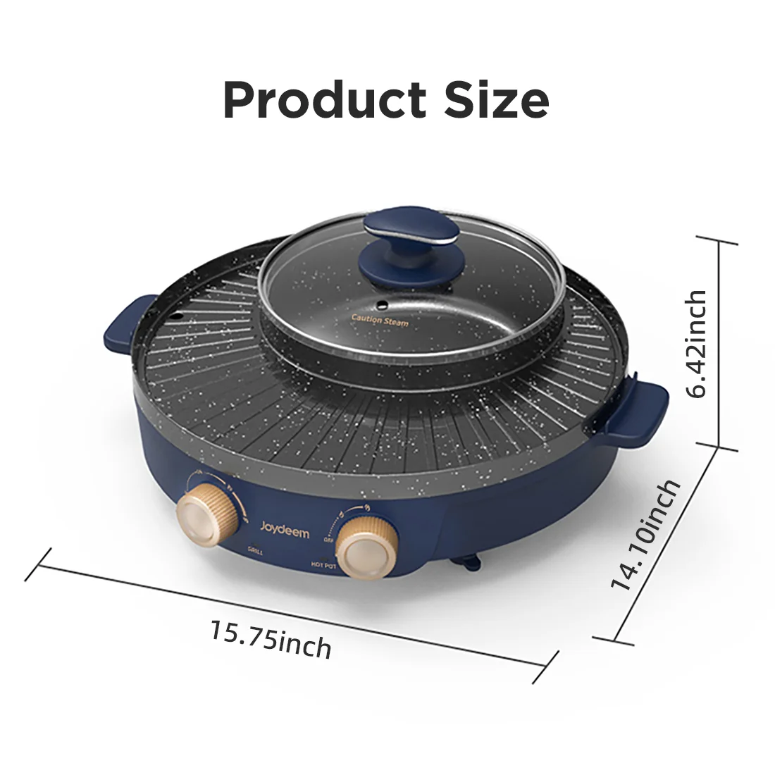 Joydeem JD-SK3407 2 in 1 Non-Stick Electric Grill & Hot Pot Combo (2.1 Qt/2 Liters)