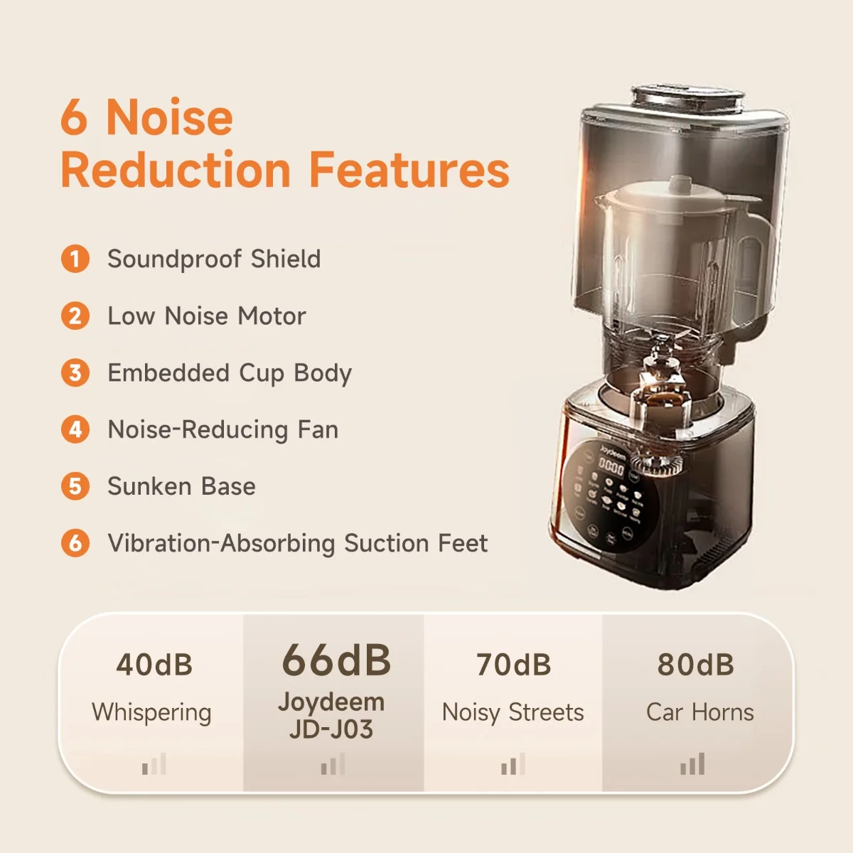 Joydeem JD-J03 8-Speed Quiet Cooking Blender with Sound Shield - 12H Preset & Keep Warm (21 oz/1100ml)