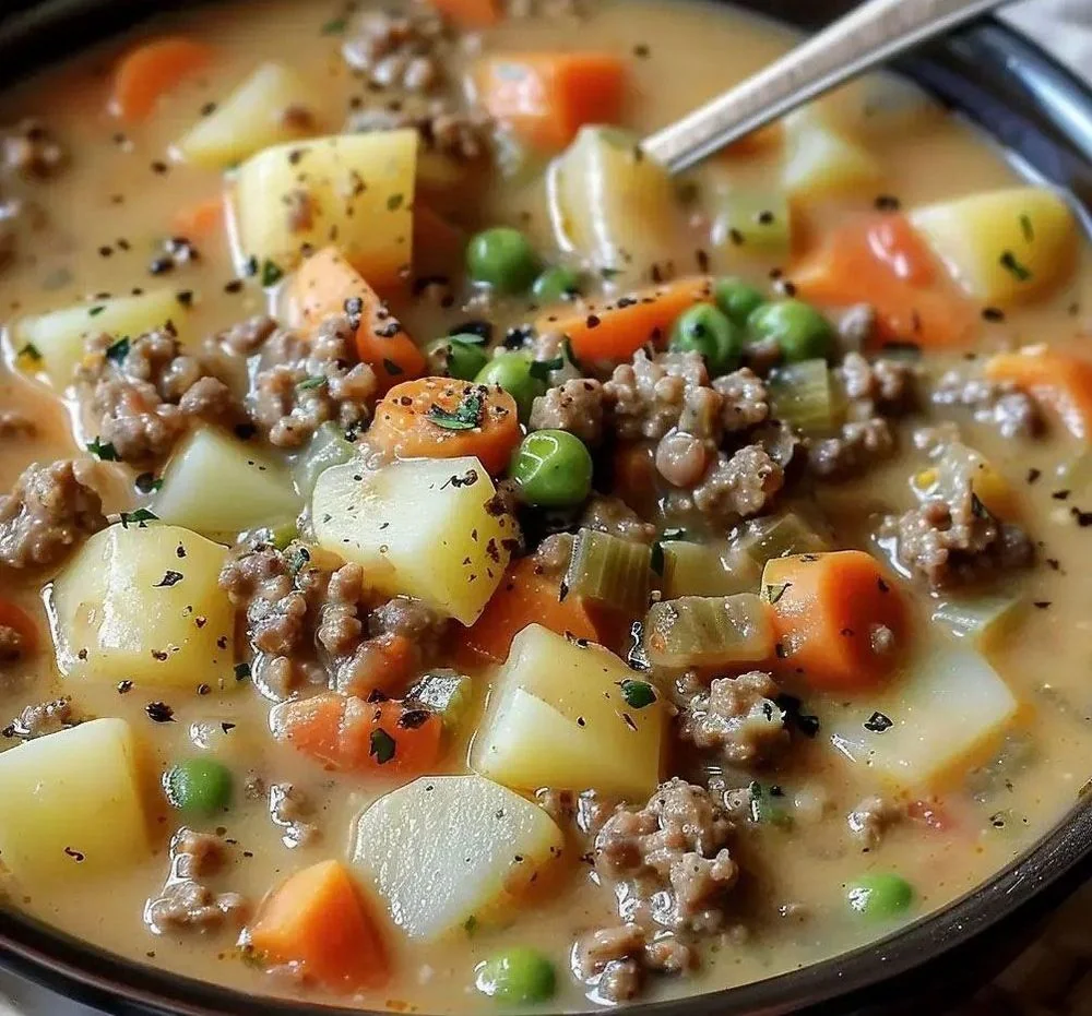 Crockpot Creamy Potato & Hamburger Soup