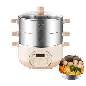Joydeem JD-DZG15B Electric Food Steamer & Hot Pot Combo - 2-Tier Stainless Steel Tray, Auto Power-Off & Timing (16 Qt/15 Liters)