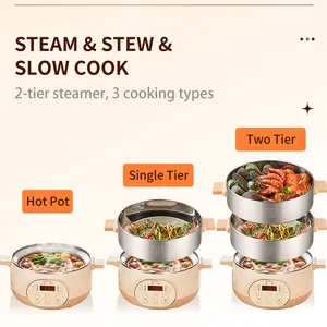 Joydeem JD-DZG15B Electric Food Steamer & Hot Pot Combo - 2-Tier Stainless Steel Tray, Auto Power-Off & Timing (16 Qt/15 Liters)