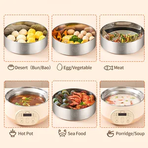 Joydeem JD-DZG15B Electric Food Steamer & Hot Pot Combo - 2-Tier Stainless Steel Tray, Auto Power-Off & Timing (16 Qt/15 Liters)