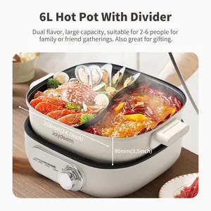 Joydeem DHG-B600 Non-Stick Electric Hot Pot with Divider Double-Flavor Shabu Shabu Pot (6.3 Qt/6 Liters)
