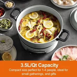 Joydeem JD-HG3706W 1400W Electric Shabu Shabu Hot Pot - Two Removable Non-stick Ceramic Coating Pots (3.7 Qt/3.5 Liters)
