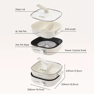 Joydeem DHG-B600 Non-Stick Electric Hot Pot with Divider Double-Flavor Shabu Shabu Pot (6.3 Qt/6 Liters)