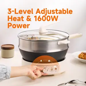 Joydeem DCG-B470 Electric Skillet Pure Iron Nonstick Frying Pan with Steamer Rack (11.8 Inch)