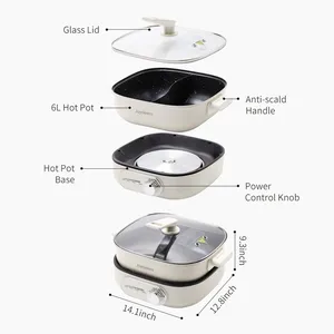 Joydeem DHG-B600 Non-Stick Electric Hot Pot with Divider Double-Flavor Shabu Shabu Pot (6.3 Qt/6 Liters)