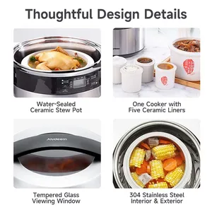 Joydeem 8.5Qt Electric Stew Pot, Stainless Steel Inner Pot with 5 Ceramic Liners DDG-B350
