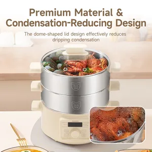 Joydeem DZG-A100 Electric Food Steamer & Hot Pot Combo - 2-Tier Stainless Steel Tray (13.7 Qt/13 Liters)