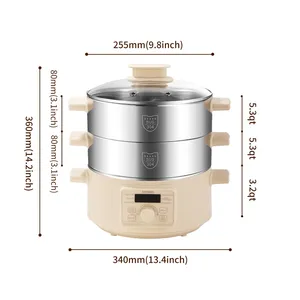 Joydeem DZG-A100 Electric Food Steamer & Hot Pot Combo - 2-Tier Stainless Steel Tray (13.7 Qt/13 Liters)