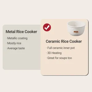 Joydeem FD20S-W Ceramic Rice Cooker PFOA Free - 3 Cup Uncooked (2.1 Qt/2 Liters)