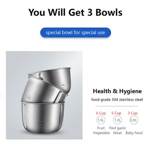 Joydeem JD-376B 300W Electric Food Processor Meat Grinder, Garlic Peeler & Food Chopper - 3 Stainless Steel Bowls (0.8/1.2/1.5 Liters)