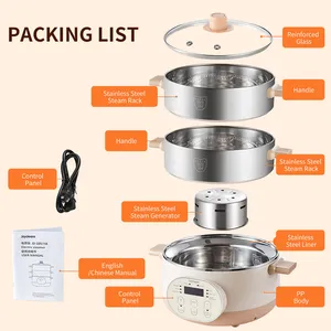 Joydeem JD-DZG15B Electric Food Steamer & Hot Pot Combo - 2-Tier Stainless Steel Tray, Auto Power-Off & Timing (16 Qt/15 Liters)