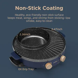 Joydeem JD-SK3407 2 in 1 Non-Stick Electric Grill & Hot Pot Combo (2.1 Qt/2 Liters)