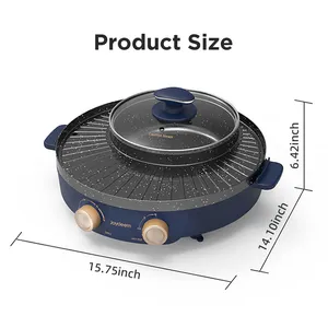 Joydeem JD-SK3407 2 in 1 Non-Stick Electric Grill & Hot Pot Combo (2.1 Qt/2 Liters)